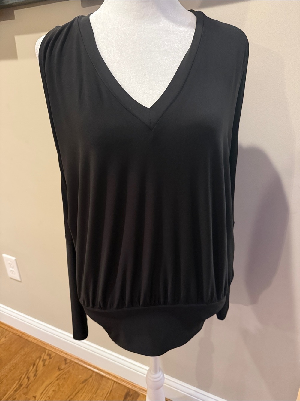 White House Black Market Black V-Neck, cold shoulder Top